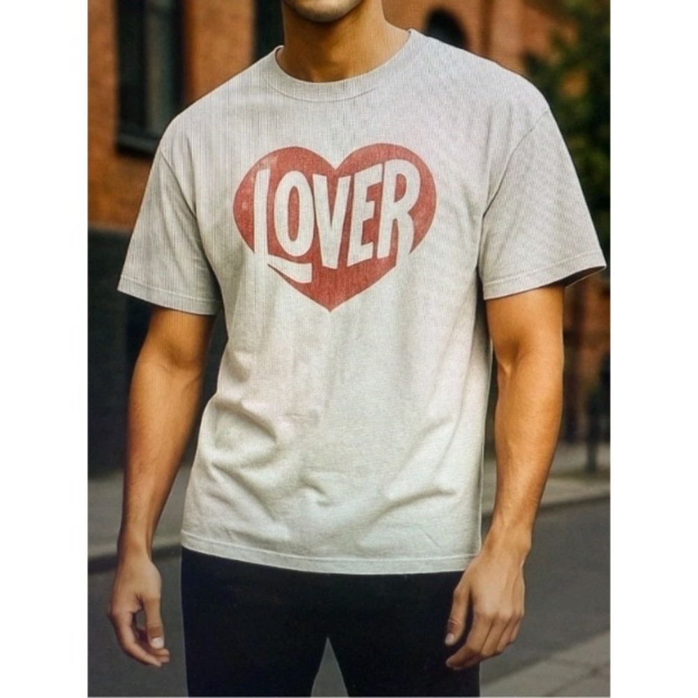 MAD Engine Lover Heart Graphic T Shirt Swifty XL Beige Cotton Blend NWT